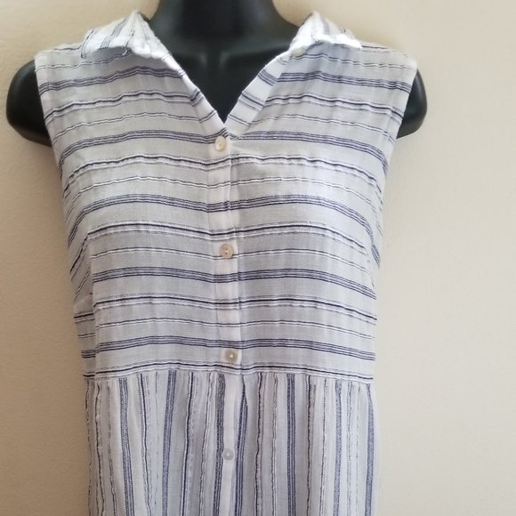 J.Jill White Blue Striped Button Down Tank Top - Picture 2 of 6